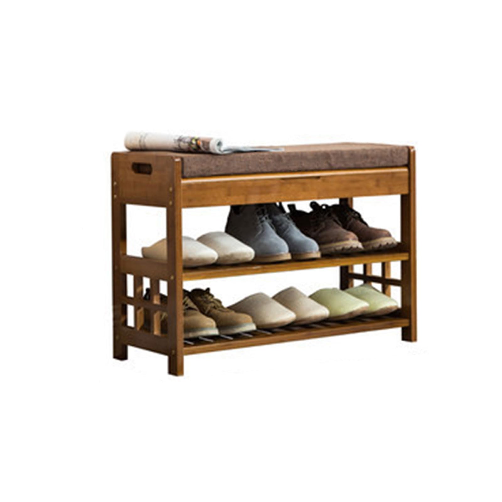 Banc de rangement en bois massif premium pour chaussures de salon