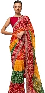 Elegant Georgette Saree with Lace BorderBandhni pachrangi Price In India