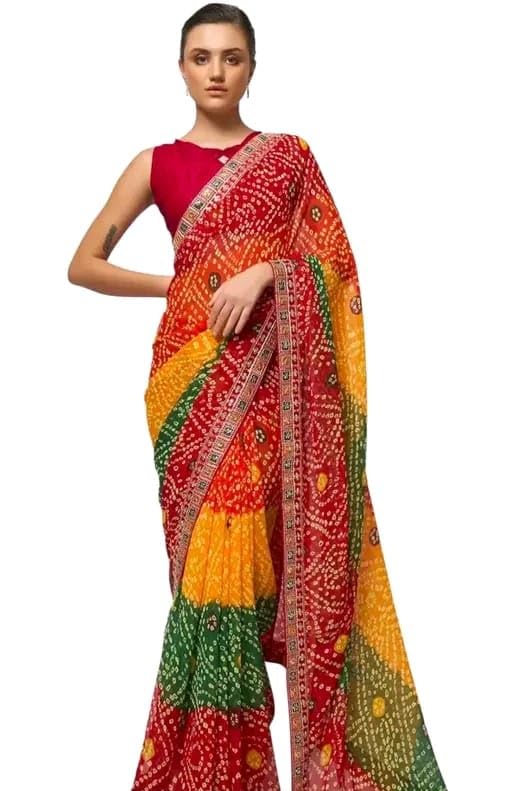 Elegant Georgette Saree with Lace BorderBandhni pachrangi - Review, Price and Buying Guide