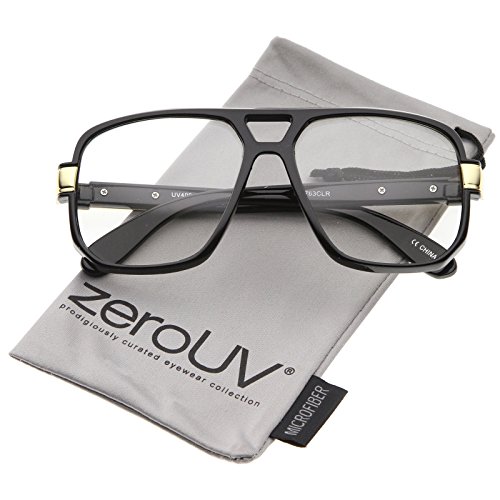 zeroUV Classic Flat Top Metal Accented Temples Clear Lens Square Aviator Glasses 56mm2