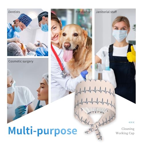 Image of Working Cap Scrub Cap with Sweatband Adjustable Unisex Women Tie Back Hat Nurse Surgical Caps