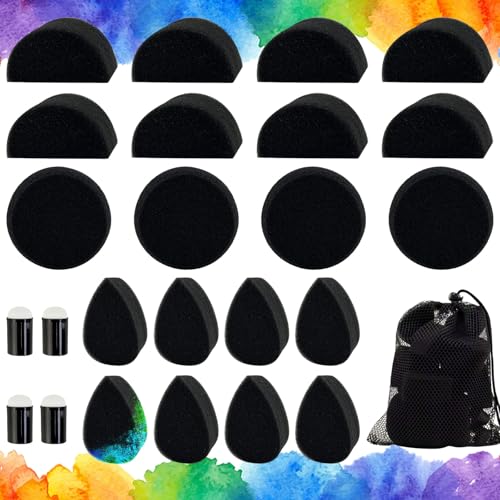 Morofme Face Paint Sponges Kit Finger Painting Sponge Synthetic Artist Sponges Petal Droplets Shaped Round Handheld Painting Sponge Set with Storage Bag for Halloween Party Art & Craft Pottery Clay