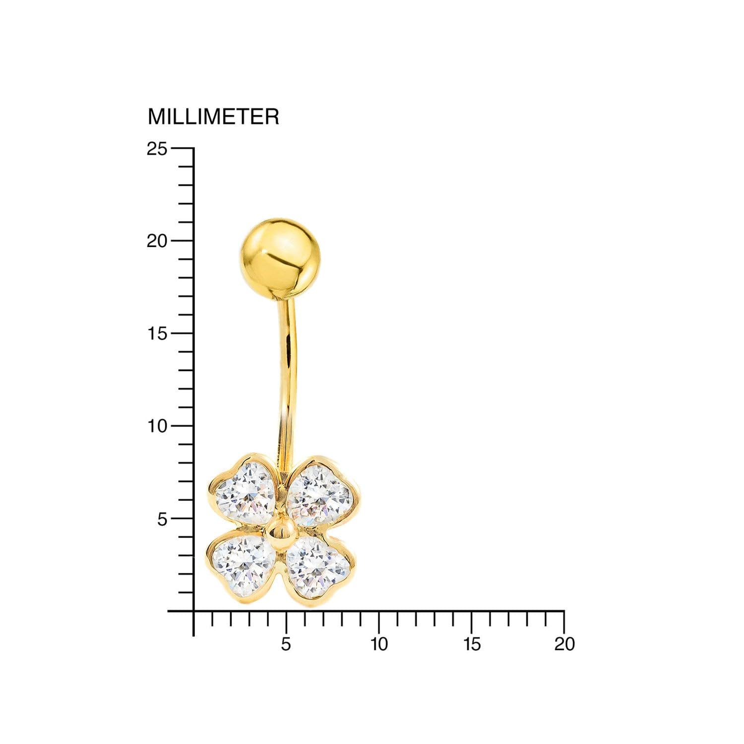 Monde Petit Piercing für Nabel Klee mit Zirkonen - Gelbgold 18 Karat (750) - Geschenkbox - Garantiezertifikat