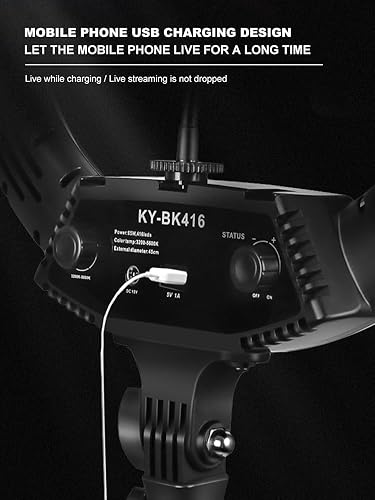 Miniatura 7 de ky-bk416 Kit de luces de anillo, 18 pulgadas17.7 in, para exteriores, 65 W, 5600 K, regulable, soporte de luz, bolsa de transporte para cámara,