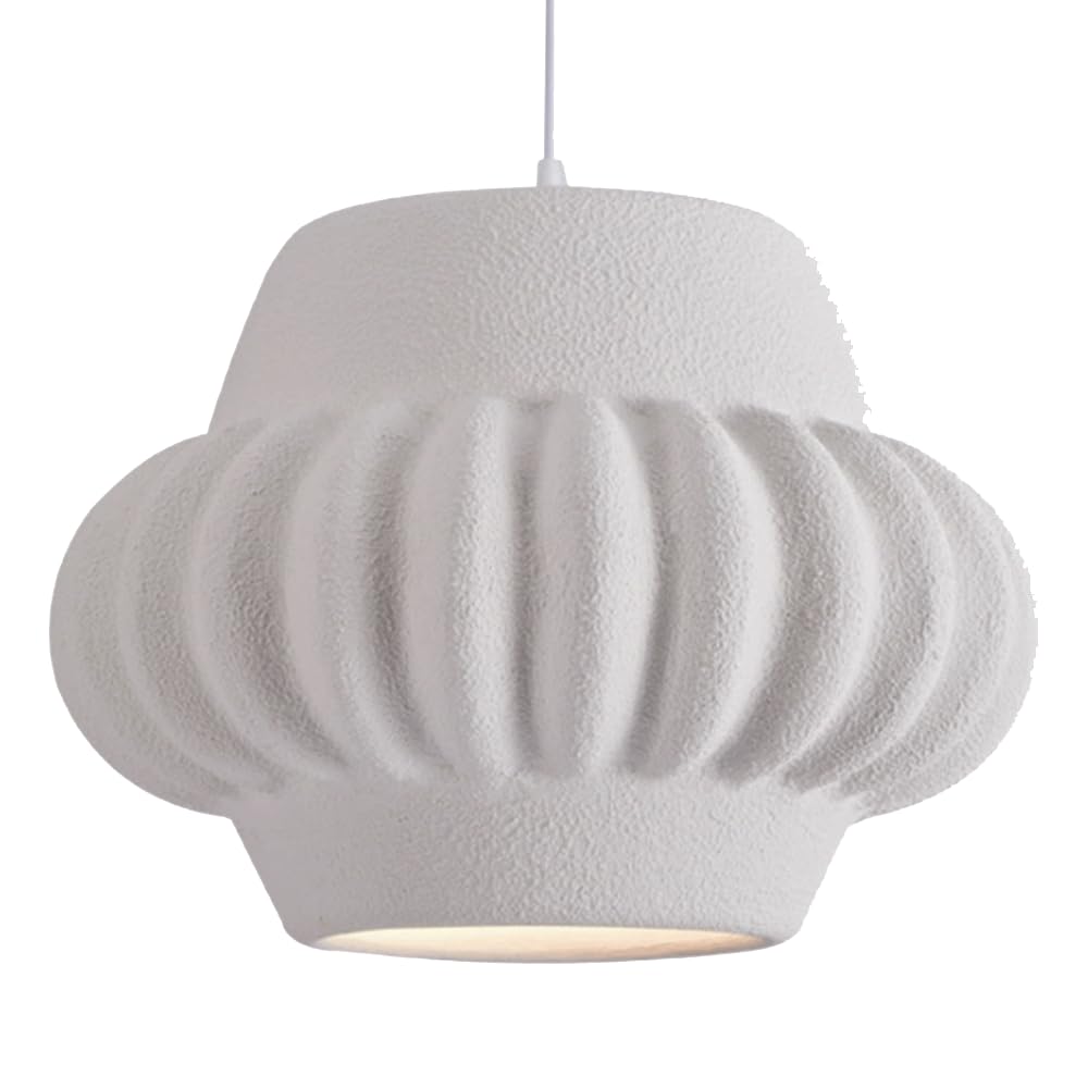 ESIYUVO Minimalist Wabi-Sabi Pendant Light E27 Bulb Hanging Lamp Height Adjustable Chandelier High-Density Polystyrene Lighting Fixture for Living Room Bar Foyer Corner Balcony Bedroom (White)