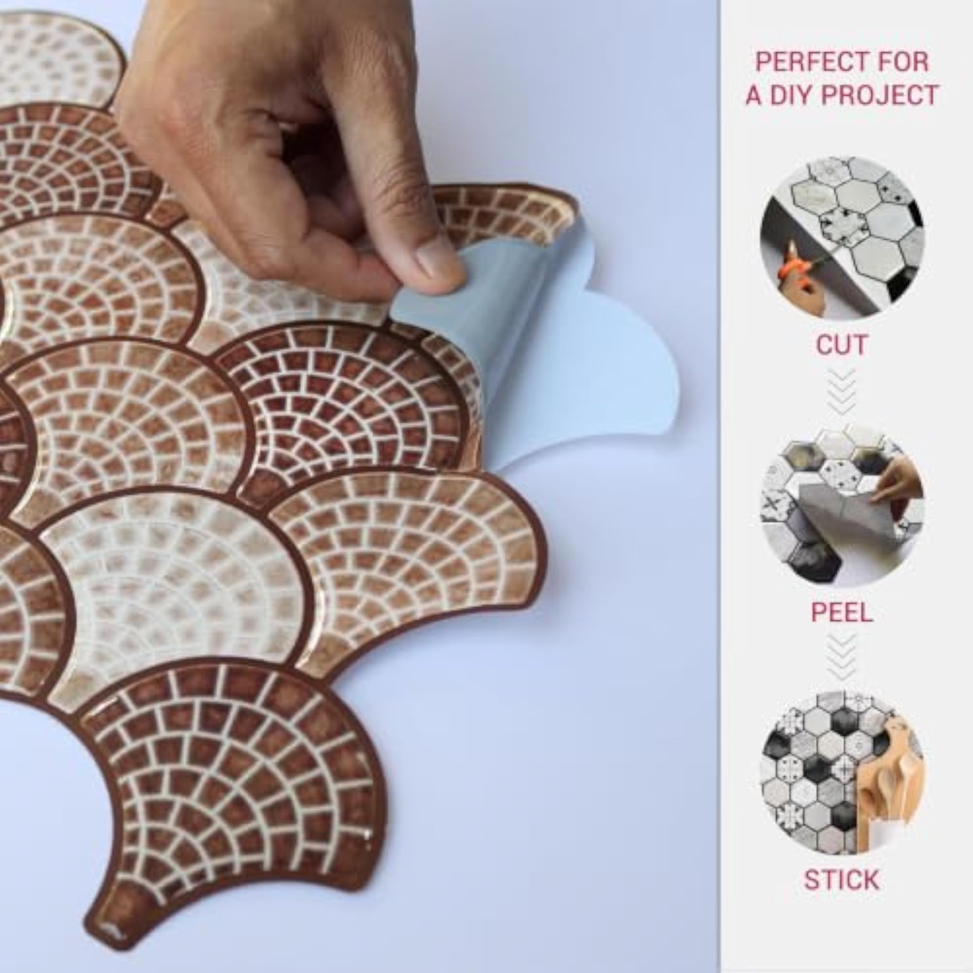 Mocha Brown Fish Scale Peel & Stick Tile, Taupe Mosaic Backsplash