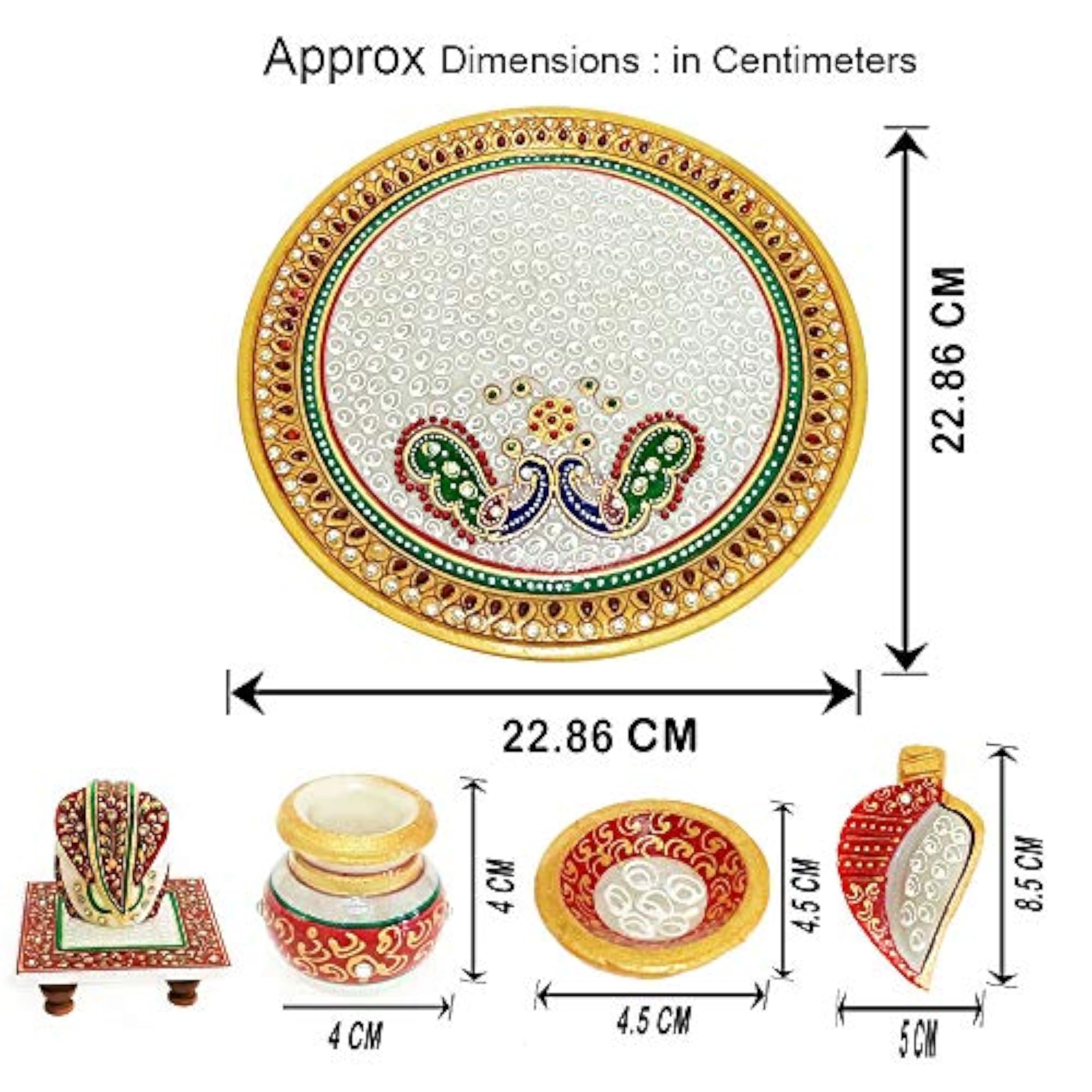 Handicraft Kingdom Marble Pooja Thali Set for Home Décor