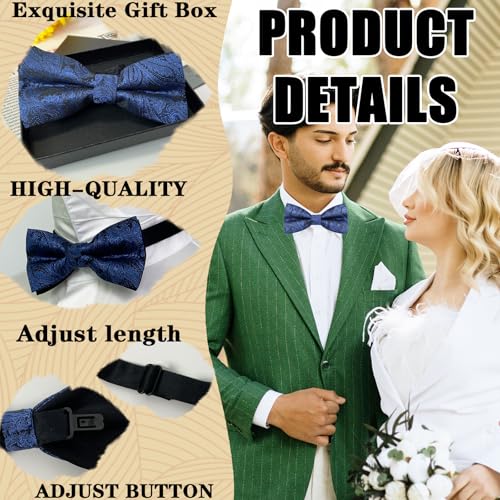 HISUNBEN Fliege Herren, Klassische Einfarbig Fliegen für Männer, Schmale Smoking Fliege Schleife mit Haken, Einstellbar Bow Tie für Hochzeit Party(Blau)