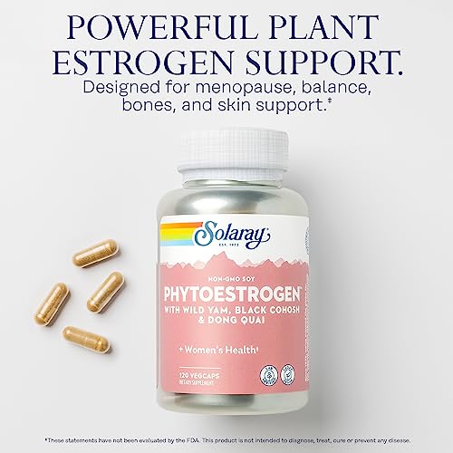 Image of SOLARAY PhytoEstrogen Menopause Supplements - Wild Yam, Black Cohosh, and Dong Quai Estrogen Pills for Women's Health - Vegan, Lab Verified, 60-Day Guarantee (30 Servings, 120 VegCaps)