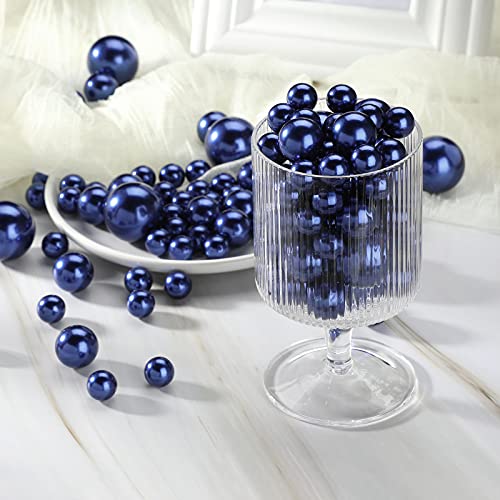 Hicarer 120 Pieces Pearl For Vase Filler Pearls Bead For Vase Makeup Beads For Brush Holder Assorted Round Faux Pearl Beads For Wedding Home Decor, 14/20/ 30 Mm (Navy Blue) #TOP6