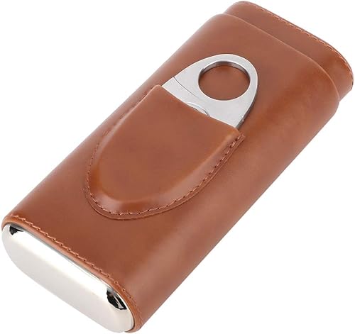 Miniatura 6 de TOPINCN Estuche de puros portátil de cuero para puros, con forro de madera de cedro, humidor de cigarros con cortador, de cuero, madera de cedro,