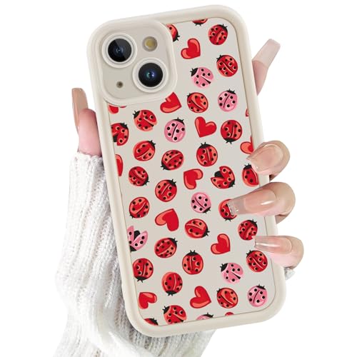 Coque iPhone 15 motif coccinelle rose en silicone souple et protection caméra