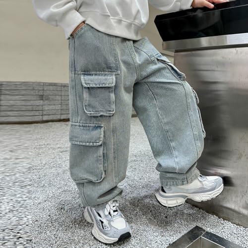 Boys Baggy Jeans Kids Y2K Casual Straight Wide Leg Cargo Jeans Loose Denim Pants Trousers with Pockets4