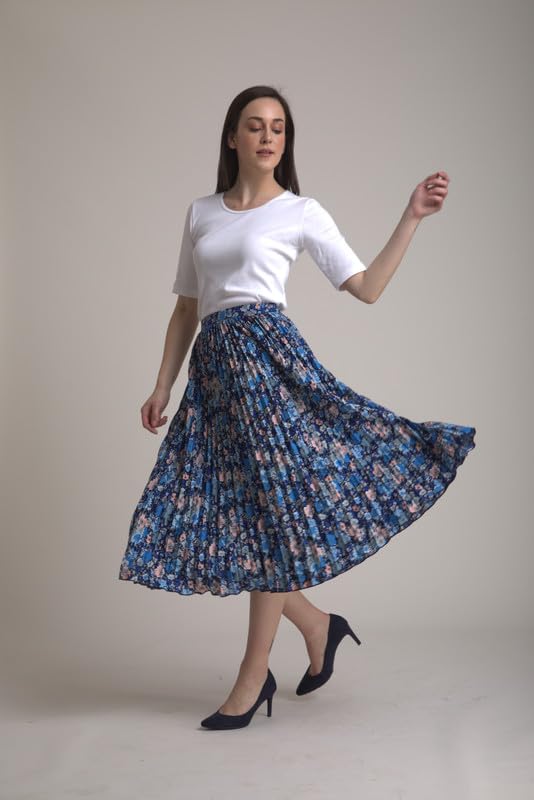 Image of FableStreet Women Skirt Casual & Festive | Elegant Flared Fit High Rise Knife Pleats All-Over Floral Print | Wrinkle-Resistant Woven Fabric for Summer & Outings
