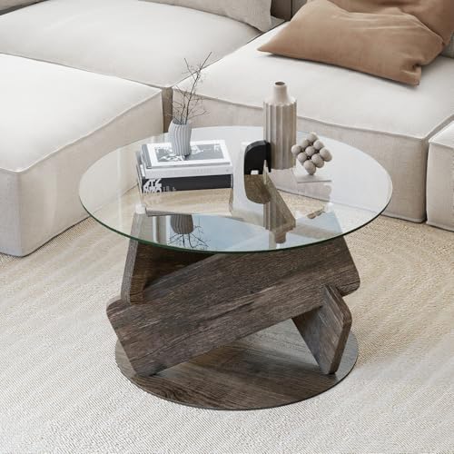 Table basse ronde verre trempé 81 cm grise COSTWAY