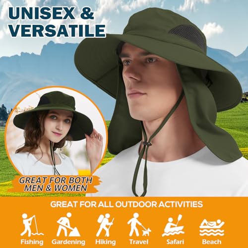 EINSKEY Unisex Sun Hat with Neck Flap, UPF 50+ Waterproof Packable Wide Brim Hat for Fishing Hiking Gardening Camping Safari