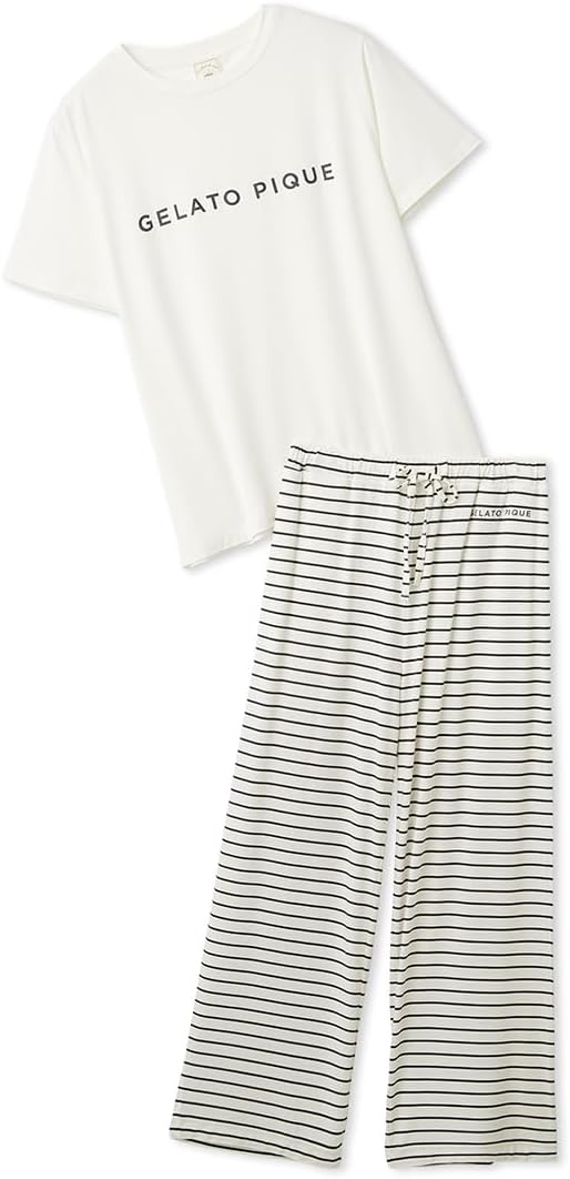 Amazon | [ジェラート ピケ] レーヨンロゴTシャツ&ボーダーロング