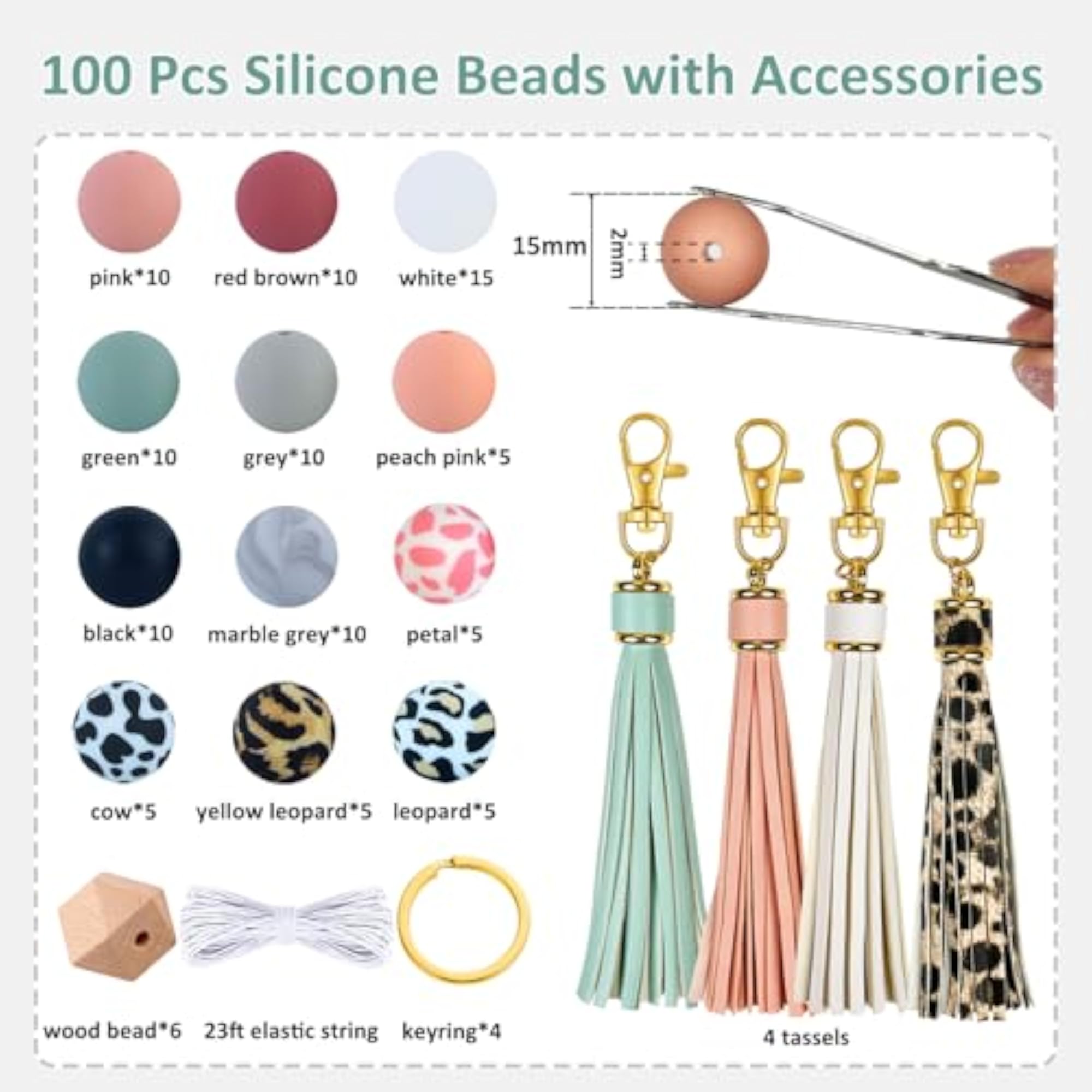 100pcs Silicone Beads for Keychain Making