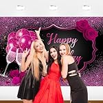 Pink Happy Birthday Backdrop Banner for Women Girls Heels Happy Birthday Banner Pink Backdrop Rose Champagne Backdrop for Women 18th 30th 40th 50th 70th Party Decorations 7x5Ft (82x59 inch) - Image 4