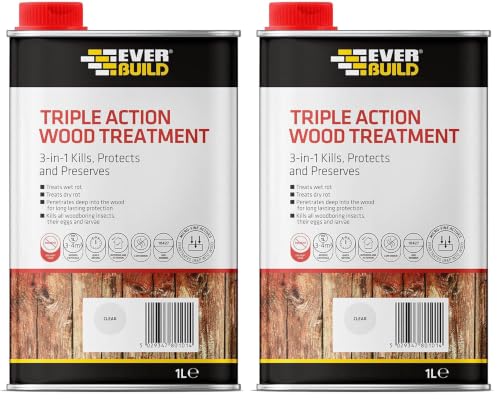 Image of Everbuild Triple Action Wood Treatment, Clear, 1 Litre (Pack of 2)