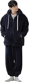 [KOSIKINI] ルームウェア メンズ 上下セット 長袖 パジャマ もこもこ 暖かい 防寒 無地 部屋着 フード付き 裏起毛 ナイトガウン 大きいサイズ 秋冬服 寢巻き