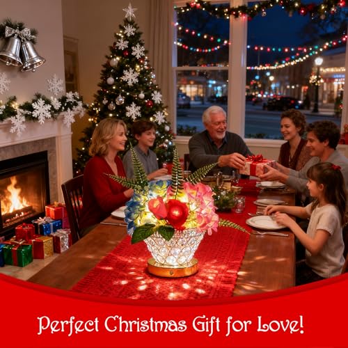 Image of Birthday Gifts for Women, Gift Basket for Mom Blue & Pink Hydrangea Rose Cordless Table Lamp, 3 Color Crystal Lamps Touch Bedside Lamps with USB Charge Small Night Light for Bedroom