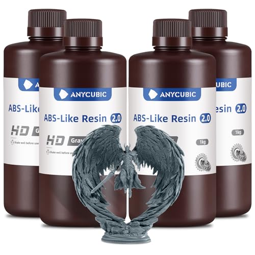 Image of ANYCUBIC 2nd Gen Resin Technology ABS-Like Resin 2.0 Bundle, 3D Printer Resin with High Toughness, More Precise Details, Wide Compatibility for All LCD Resin 3D Printers (HD Grey, 4kg in Total)