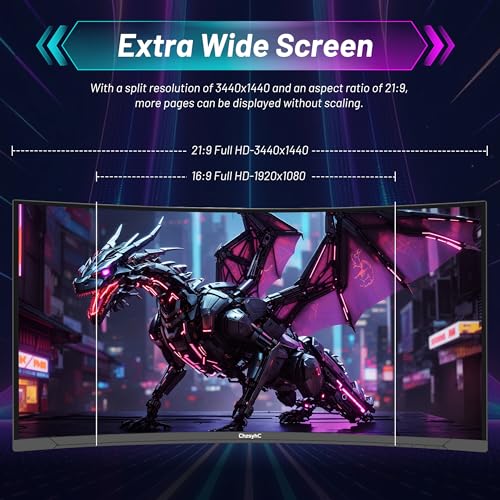 Image of 34 Inch Ultrawide Curved Gaming Monitor - WQHD 3440x1440p, 165Hz, 120% sRGB, FreeSync, VESA Mountable (DP&HDMI Cable Incl.) - Immersive PC Monitor for Gamers & Professionals, Black
