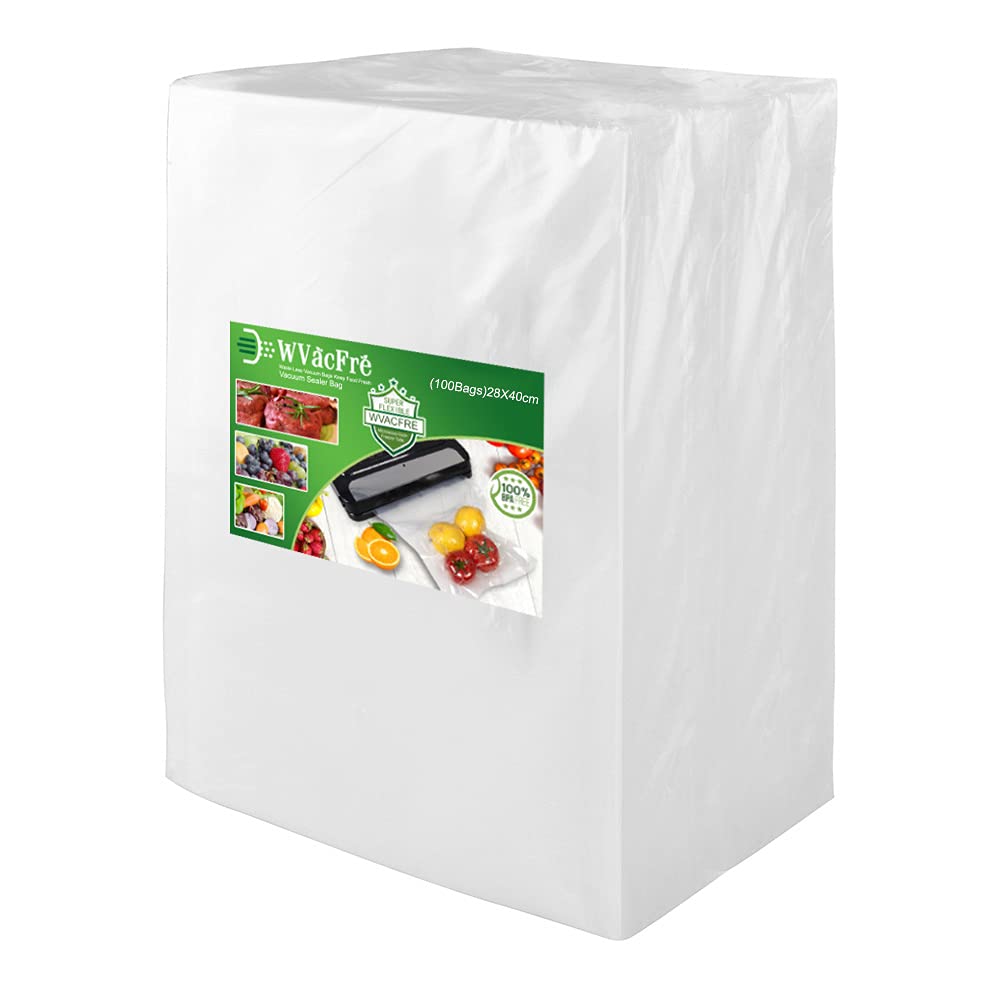 WVacFre 100 Count 28X40cm Textured Vacuum Sealer Bags for Food Saver,BPA Free and Heavy Duty Embossed Vacuum Seal Food Saver Bags,Great for Sous Vide Vaccume Sealer PreCut Bag