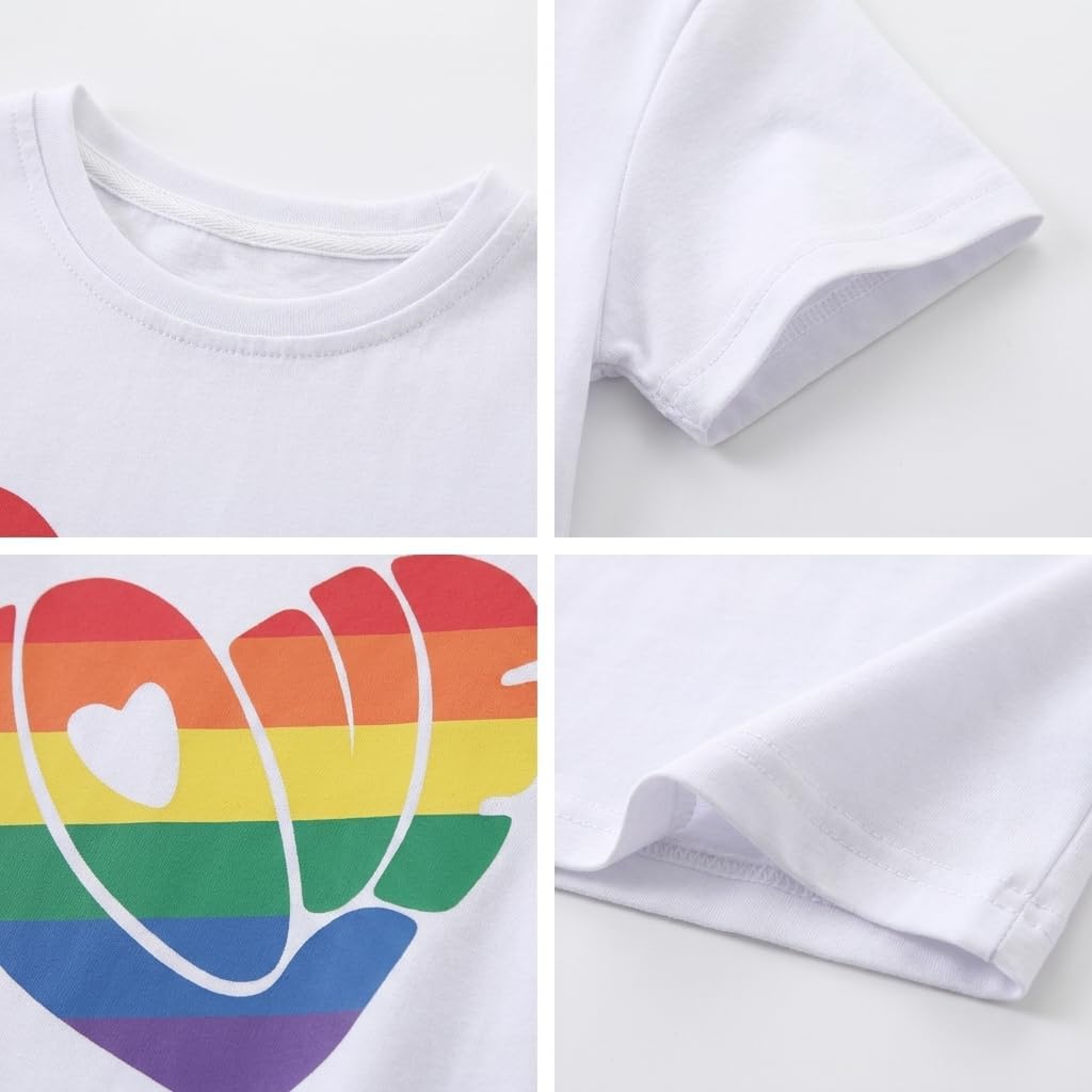 Kids Pride Month T Shirt 4-8Y Boys Girls Love is Love Rainbow Heart Be Kind Graphic Shirt Short Sleeve Cotton Tees
