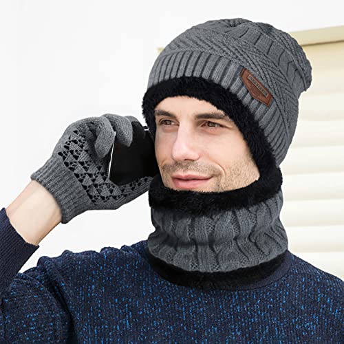 Image of Loritta Winter Hats for Men, 3 PCS Fleece Beanie Scarf Gloves Set
