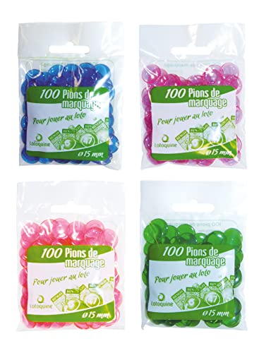LOTOQUINE 100 Pièces Pion de Loto Marquage BC51P0 Orange/Bleu/Violet/Vert/Fuchsia