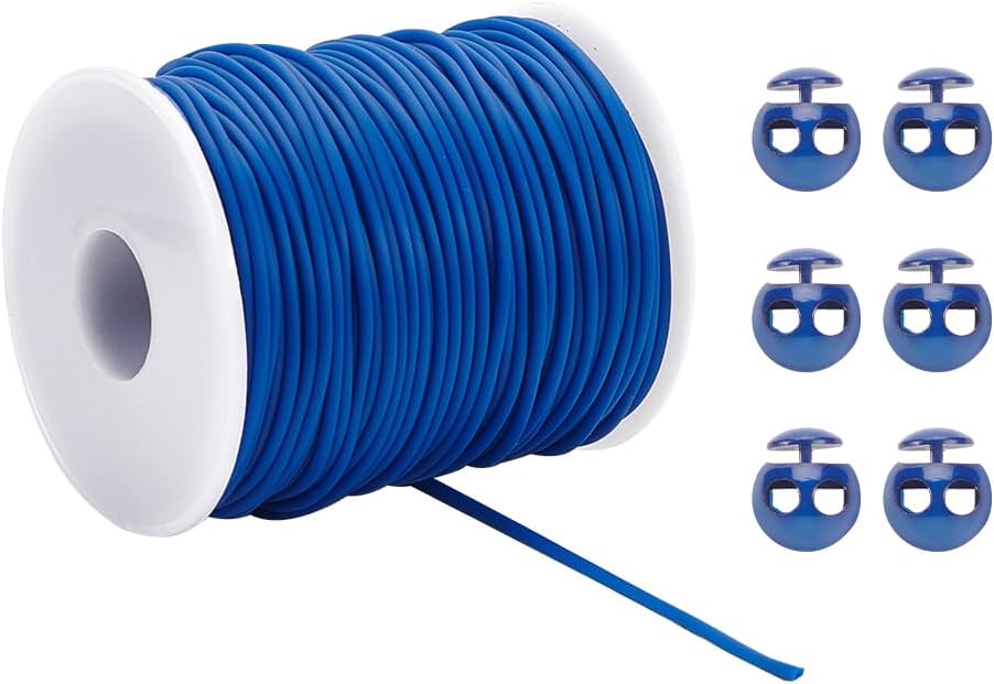 NBEADS 55 Yards Stitch Keeping Cords, 2 mm Hollow Rubber Tubing Knitting Barber Cord Stitch Keeper with Plastic Cord Locks for Holding Stitches, Bracelet Necklace Beading and Jewelry Making