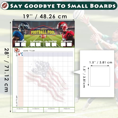 Aolamegs 2 Pcs Football Squares Board 2026, Football Pool Poster for Big Game Party Games, Party Essentials for Tailgating, Squares Board 100 Grids, 19"×28" - Image 4