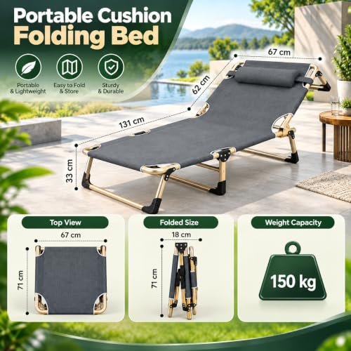 Image of Folding Bed Single for Sleeping with Mattress for Adults Foldable Recliner Bed with Removable Cushion Mattress and Pillow Camping Bed for Travelling Suits Upto 150KG (193cmx67cm X33cm)
