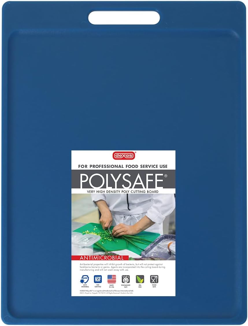 Dexas NSF Certified Polysafe Cutting Board with Handle, 11 x 14.5 Inches, Reversible Kitchen Cutting Board, Blue