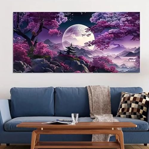 Peinture sur toile moderne abstraite violette affiche de lune 75x150 - 4