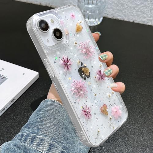 Coque iPhone 13 Mini à paillettes et fleurs séchées