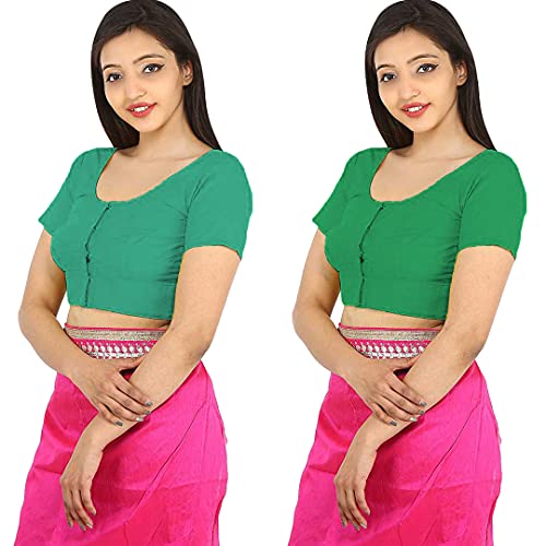 Image of Namita Women's Rubia Cotton Half Sleeve Readymade Blouse (U-COT-COM-2-LIGHTGREEN-DARKGREEN-38 Light Green, Dark Green 38)