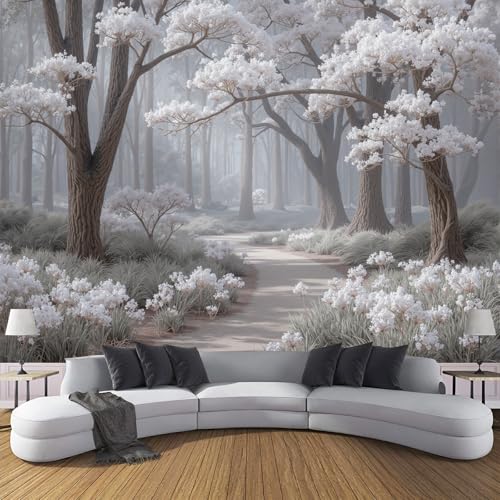 3D Seda Papel Pintado Panorámico Estilo Natural Tranquilo, 400 × 280 cm, Vista Al Exuberante Bosque Grandes Murales Tapiz Para Salón, Adulto Habitación De Niños, Estudio Decoración,Gris
