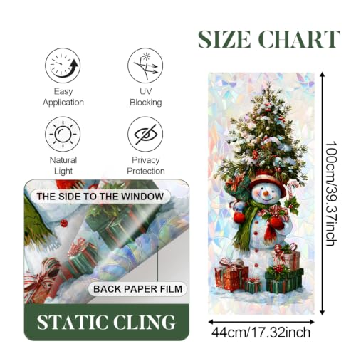 Image of Holographic Snowman Christmas Tree Window Film 17.32x39.37in