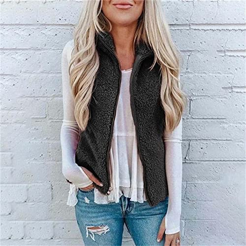 Gillberry Women's Fuzzy Fleece Sherpa Vest Stand Collar Lightweight Zip Jackets Tops Winter Warm Coats Outerwear #TOP1