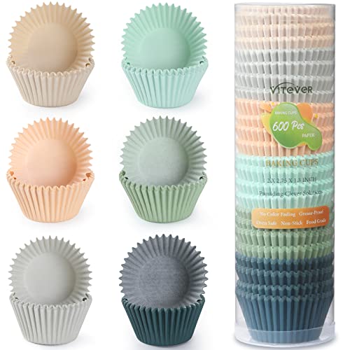 600 Pcs, Greaseproof Cupcake Liners, Standard Size Paper Baking Cups, Colorful Muffin Liner Cups For Baking, Food Grade & Non-Stick - Clear Straight Cylinder Package #TOP25