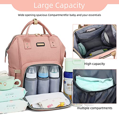 Diaper Bag Backpack, Diaper Bags For Baby Girls Boys, Baby Bags For Moms Dads, Baby Nappy Changing Bag With Insulated Pockets,Multi-Functional Waterproof Backpack With Stroller Straps-Peach #TOP5