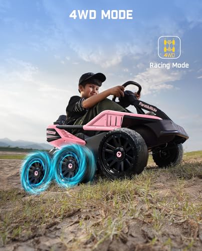 FanttikRide X7 Classic 12V Ride on Toys for Big Kids, 6 Wheels UTV, 4x45W 4MPH Powerful Electric Car, 4-Wheel Drive, Parent Remote, 4 Shock Absorbers, Perfect Choice for Ages 3 and Up, Light Pink