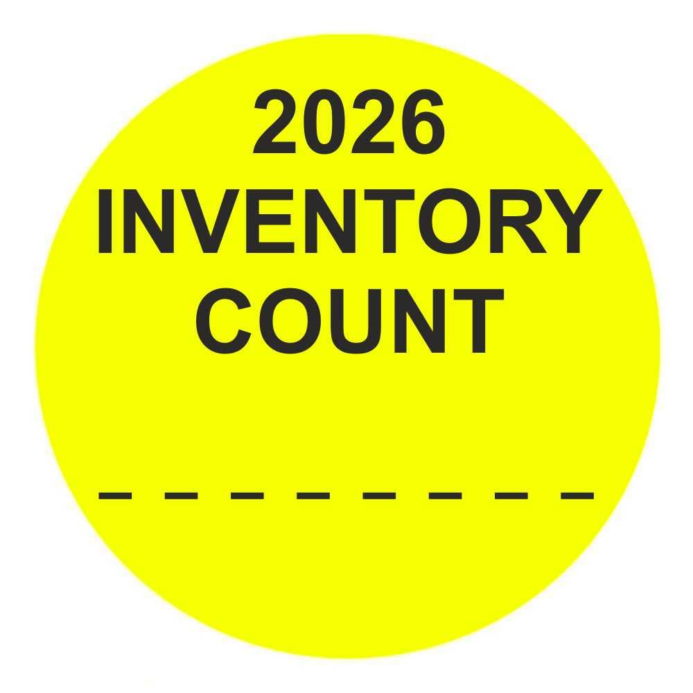Inventuretiketten, Inventuraufkleber "2025 INVENTORY COUNT" - Durchmesser 50 mm - 1000 Stück (Leuchtgelb)