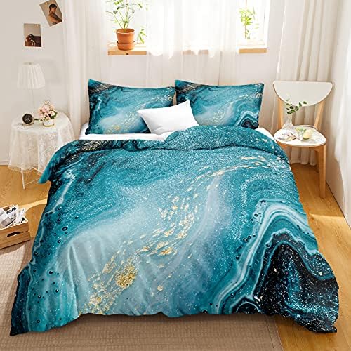 Bedbay Blue Marble Bedding Set Turquoise Duvet Cover Set Abstract Marble Textured Teal Blue Quilt Cover Twin for Boys Girls 1 Duvet Cover 1 Pillowcase(Teal,Twin)