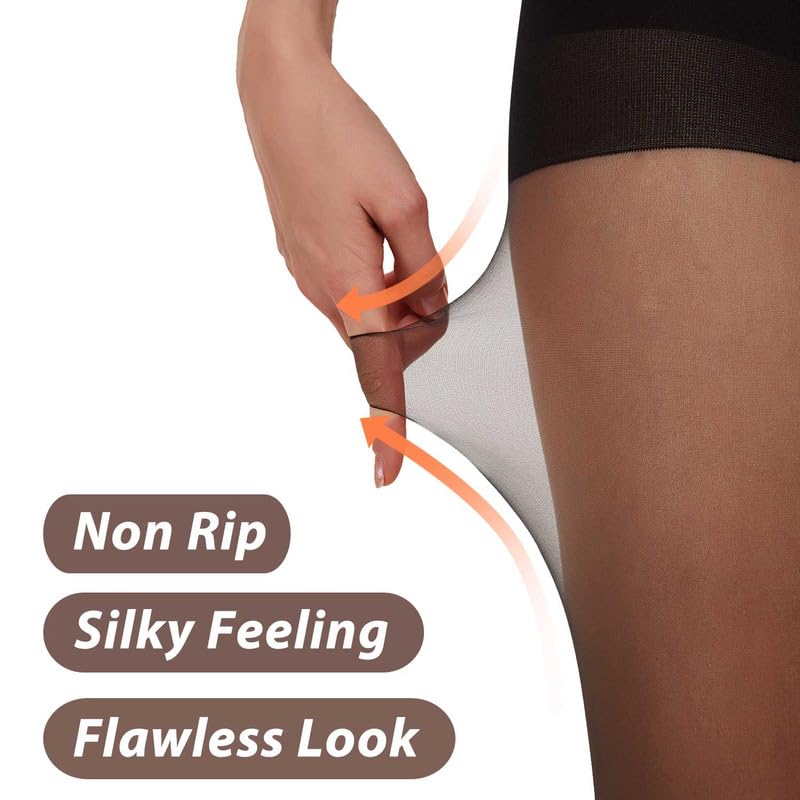 Women's 20D Sheer Black Tights with High Waist & Reinforced Toes – Nylon Pantyhose Stockings2