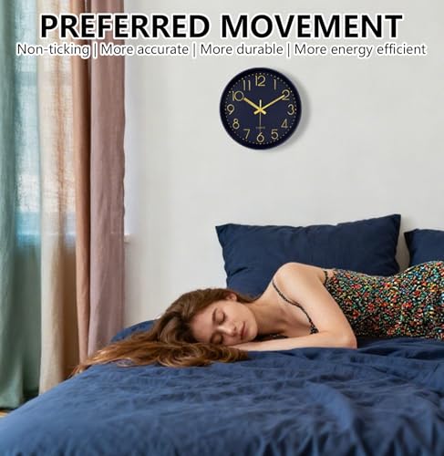 Image of Modern Silent Wall Clock, 12 Inch Wall Clocks Battery Operated Large Number, Non-Ticking Analog Clock with Tempered Glass Quartz Clocks for Living Room Bedroom Office Kitchen, Navy Blue