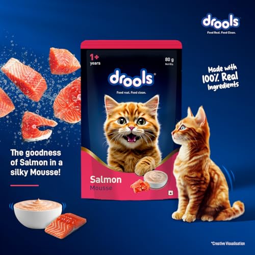 Image of Drools Adult Cat Wet Mousse 80g | Salmon | High Protein | Supports Hydration & Easy Digestion | Grain Free | No Artificial Additives | Enriched with Vitamins & Antioxidants